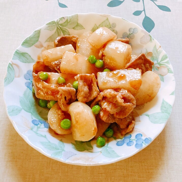 大根と豚肉とグリーンピースの炒め煮